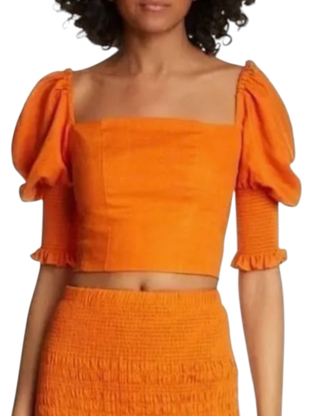 NWT NICHOLAS Lace Up Bustier Top Orange Puff Sleeve Square Neck Crop Top 6